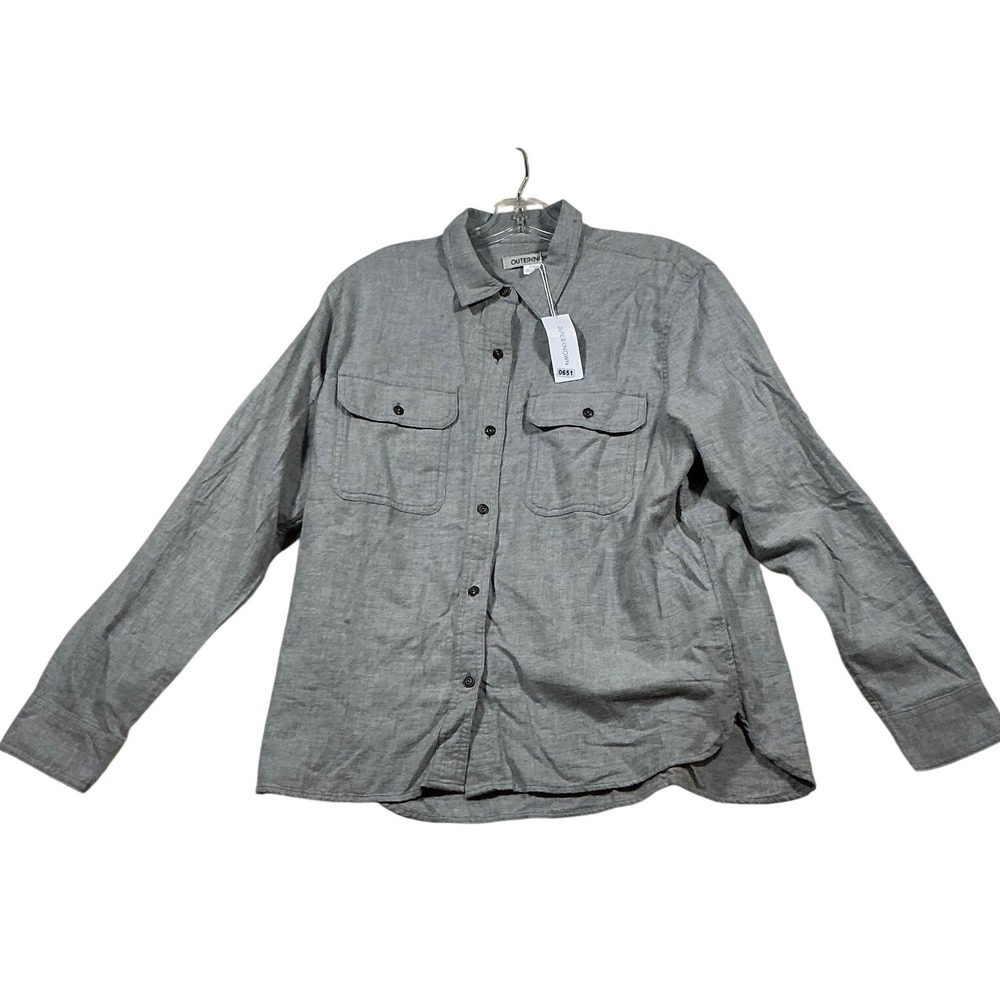Outerknown Womens Gray Linen Blend Button Down Long Sleeve Shirt Size M NEW